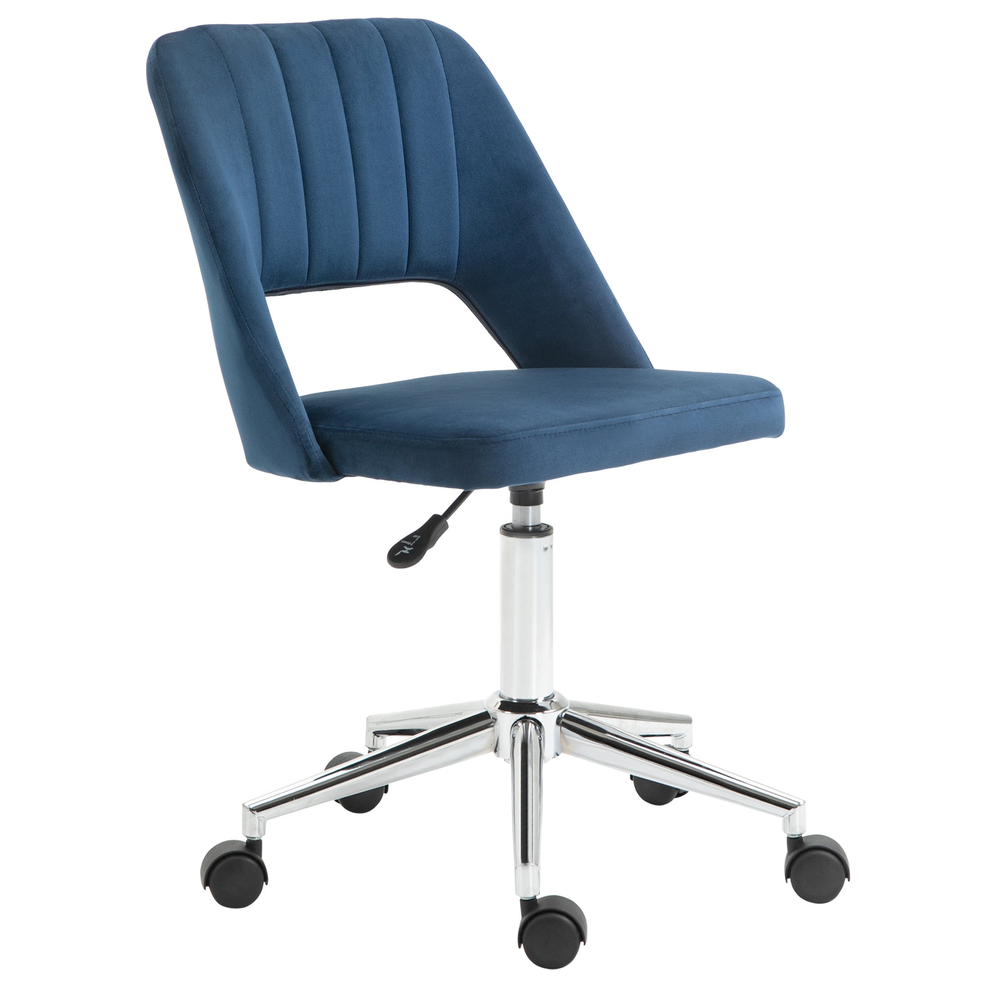 Modern Mid Back Office Chair With Velvet Fabric, Swivel Computer Armless Desk Chair With Hollow Back Design For Home Office, Blue Blue Polyester