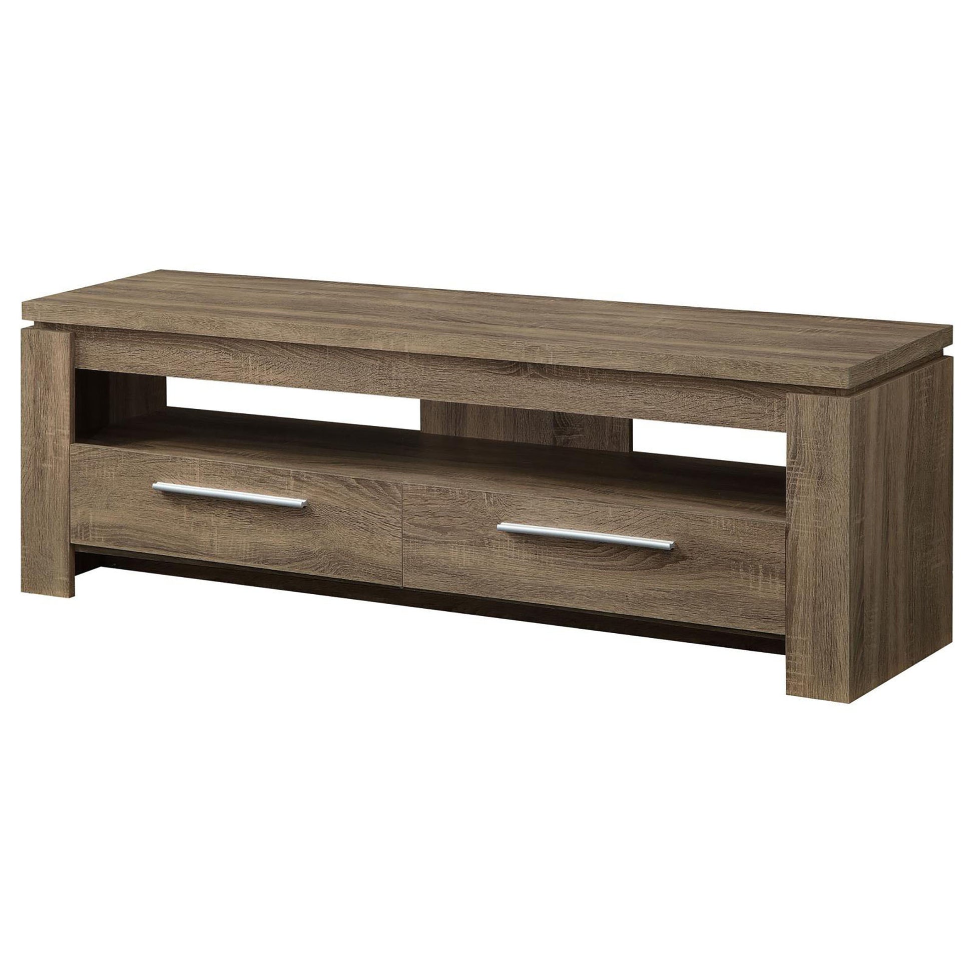 Weathered Brown 59 Inch 2 Drawer Tv Console Brown Primary Living Space 50 59 Inches 60 69 Inches Transitional 65 Inches Wood