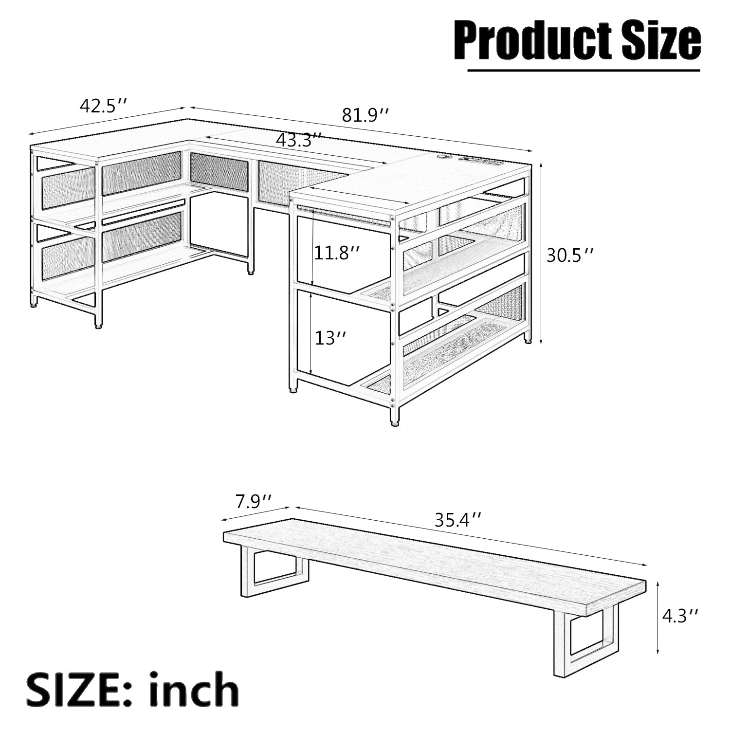 U Shaped Desk With Shelve And Led Lights Brown Mdf