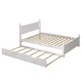 Full Size Solid Wood Platform Bed Frame With Trundle For Limited Kids, Teens, Adults, No Need Box Spring, White Box Spring Not Required Full White Wood Bedroom Mid Century Modern,Modern Pine Bed Frame Wood