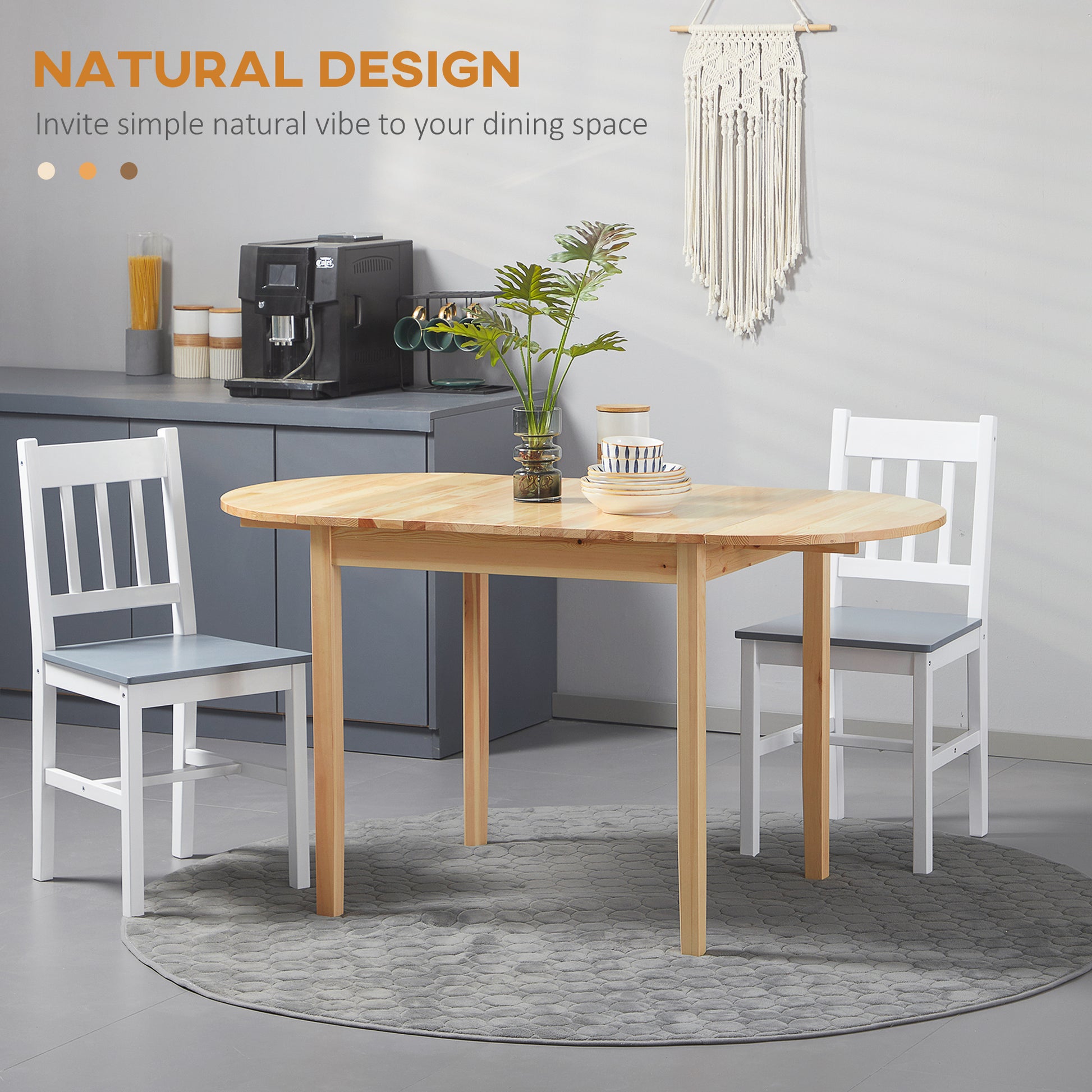 55" Solid Wood Kitchen Table, Drop Leaf Tables For Small Spaces, Folding Dining Table, Natural Natural Pine