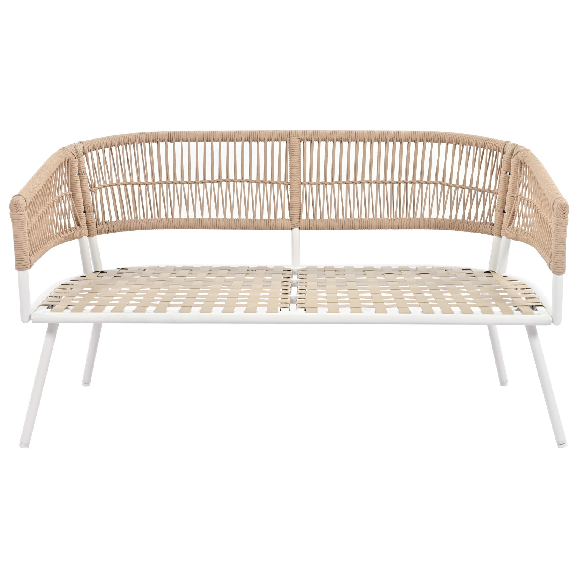 K&K 4 Piece Boho Rope Patio Furniture Set, Outdoor Furniture With Acacia Wood Table, Patio Conversation Set With Deep Seating & Thick Cushion For Backyard Porch Balcony, Beige Yes Complete Patio Set Beige Weather Resistant Frame Fade Resistant Cushion