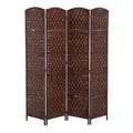 6' Tall Wicker Weave 4 Panel Room Divider Privacy Screen Brown Brown Wood