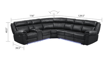 Modern Style Recliner Sectional Sofa Made With Wood In Black Black Faux Leather Wood Primary Living Space Modern L Shaped Leather Leather 7 Seat