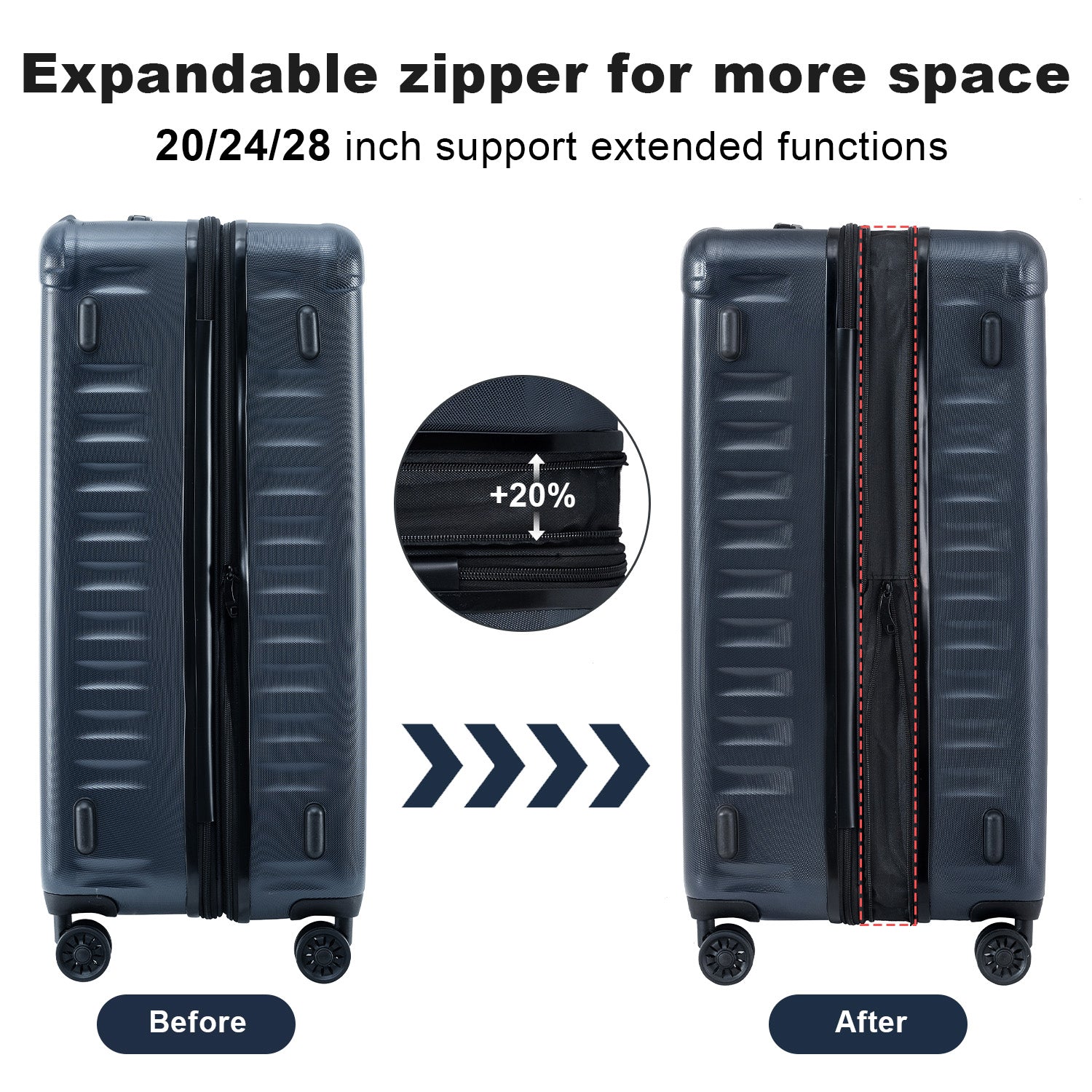 Luggage Sets Model Expandable Abs Pc 3 Piece Sets With Spinner Wheels Lightweight Tsa Lock 20 24 28 ,Navy Blue Navy Blue Abs Pc