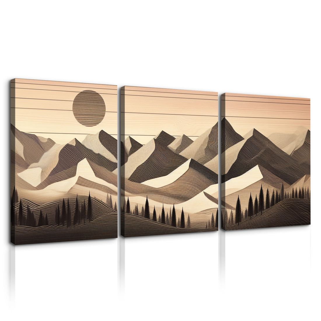 3 Panels Framed Abstract Wood Grain Style Mountain & Forest Canvas Wall Art Decor,3 Pieces Canvas Decoration Painting For Office,Dining Room,Living Room, Bedroom Decor 2436In Thickness 1.5Inch Rectangle Framed Multicolor Oversized 41In Canvas Nature