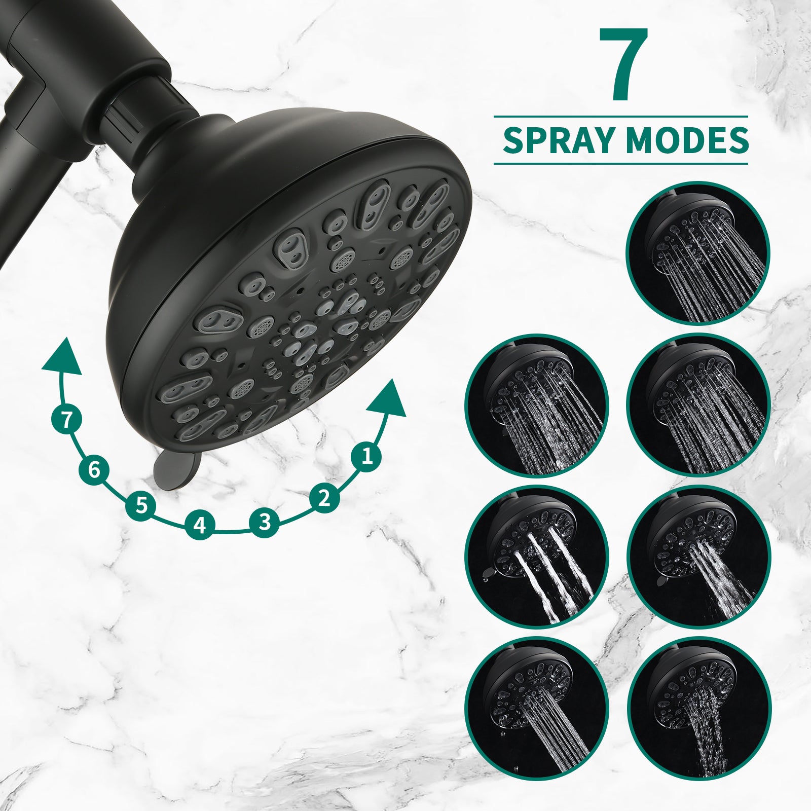 Drill Free Stainless Steel Slide Bar Combo Rain Showerhead 7 Setting Hand, Dual Shower Head Spa System With Tup Spout Rough In Valve Included Matte Black Abs