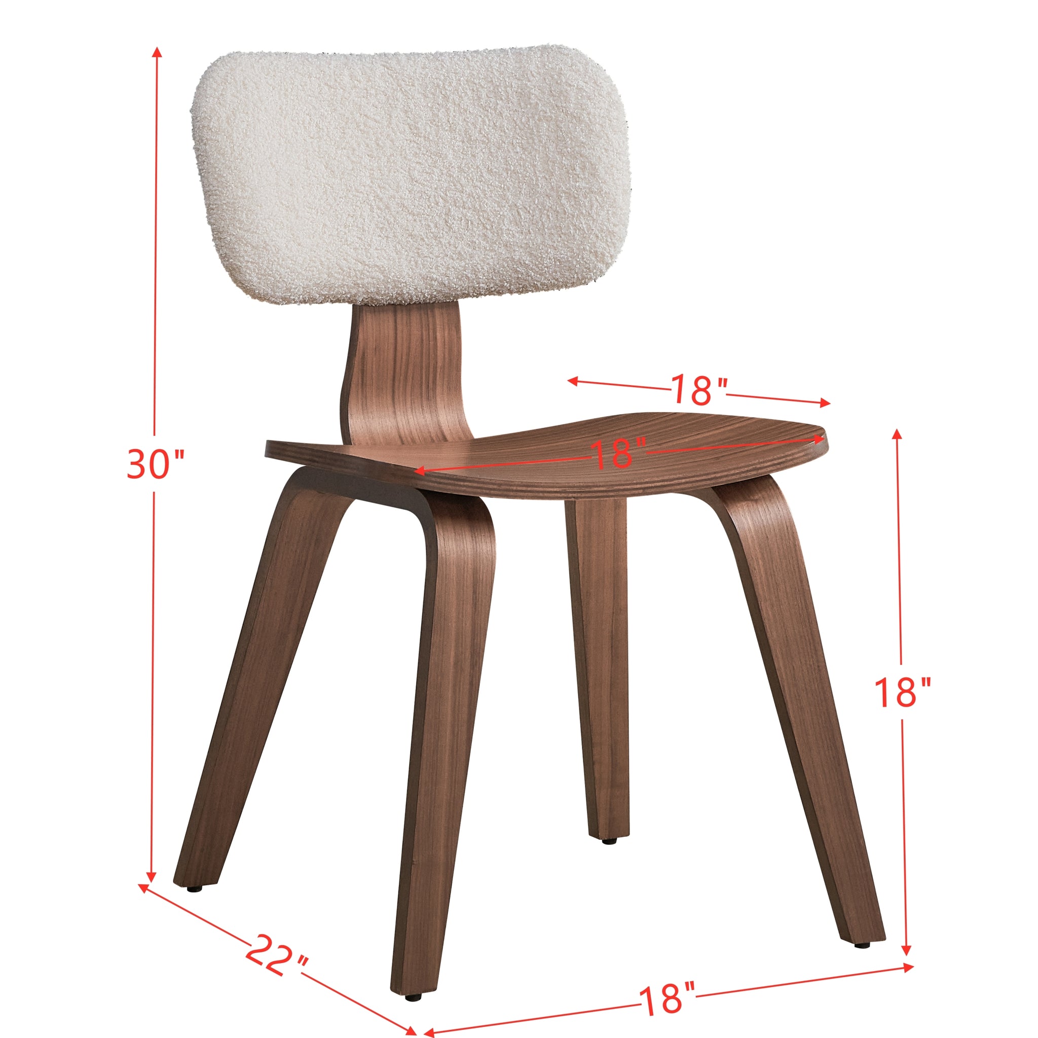 Casson Side Chair Set 2 , White Boucle & Walnut Finish Dn02311 White Wood