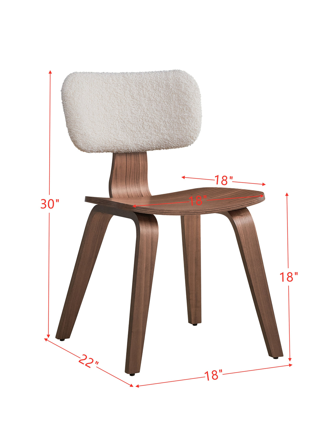 Casson Side Chair Set 2 , White Boucle & Walnut Finish Dn02311 White Wood