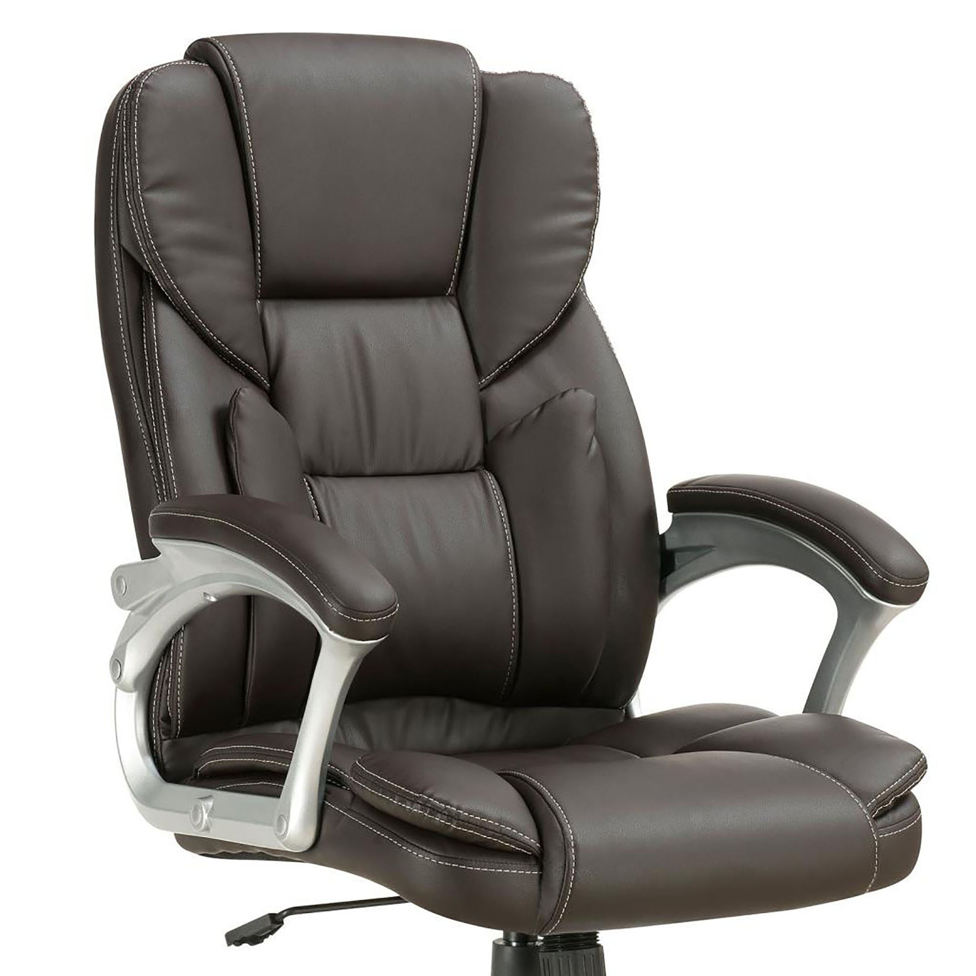 Dark Brown And Silver Swivel Office Chair With Armrest Brown Office Spot Clean Contemporary,Modern Office Chairs Foam Adjustable Height Upholstered