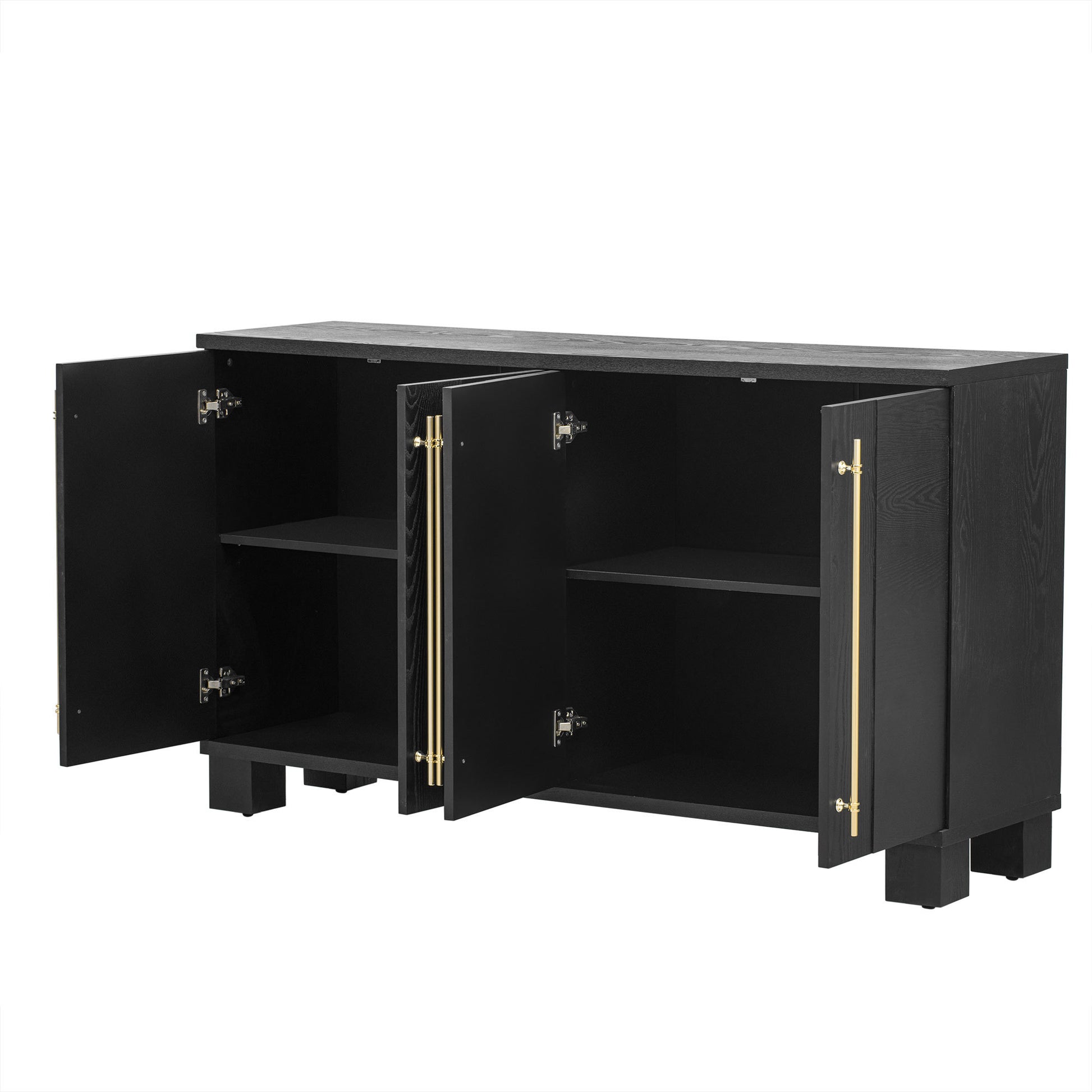 Wood Traditional Style Sideboard With Adjustable Shelves And Gold Handles For Kitchen, Dining Room And Living Room Black Black Mdf