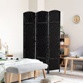 6' Tall Wicker Weave 3 Panel Room Divider Privacy Screen Black Black Wood