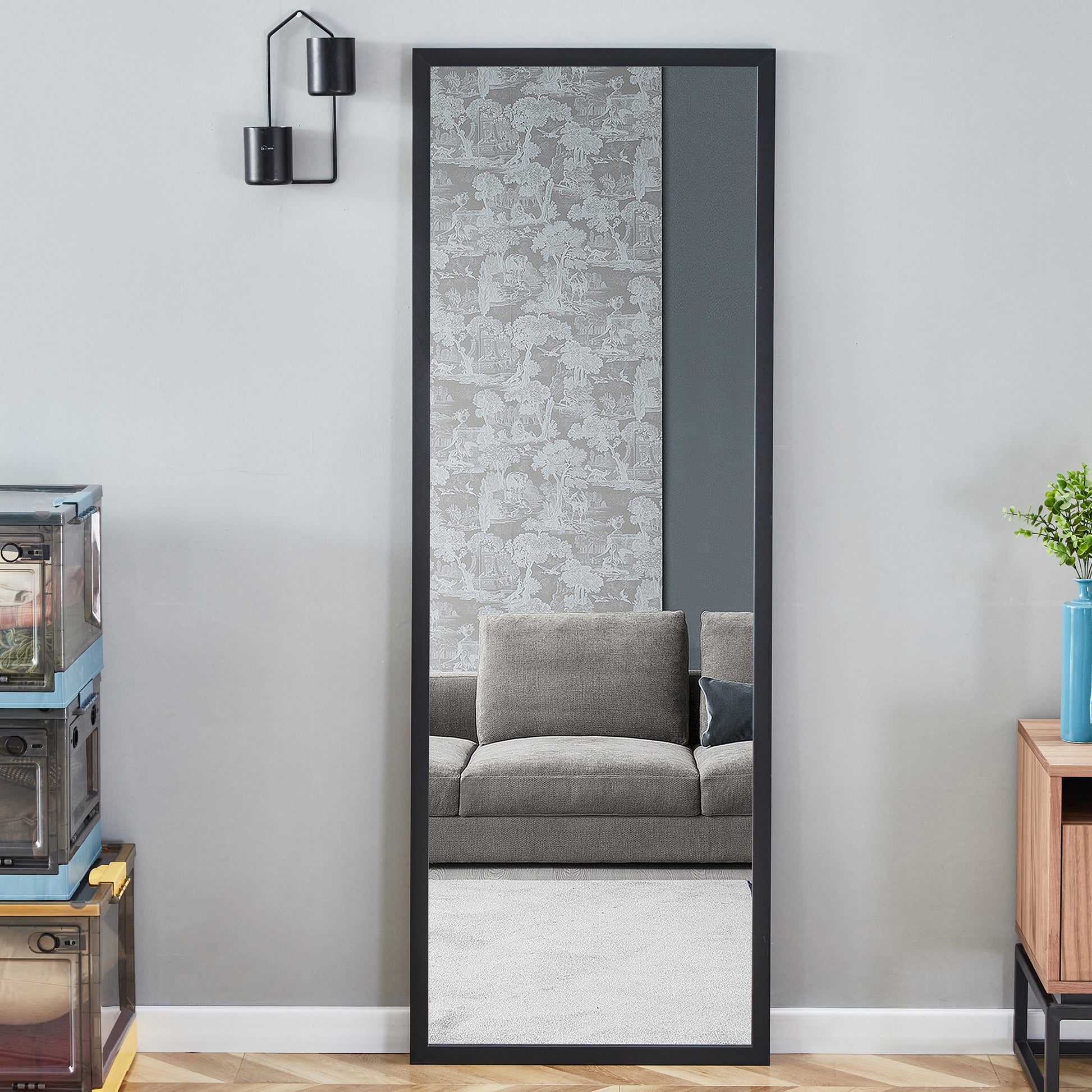 Third Generation Black Solid Wood Frame Full Body Mirror,Border, Bathroom Makeup Mirror, Bedroom Porch, Decorative Mirror, Clothing Store, Floor Standing Large Mirror. Black 65 "* 22.8" Black Solid Wood