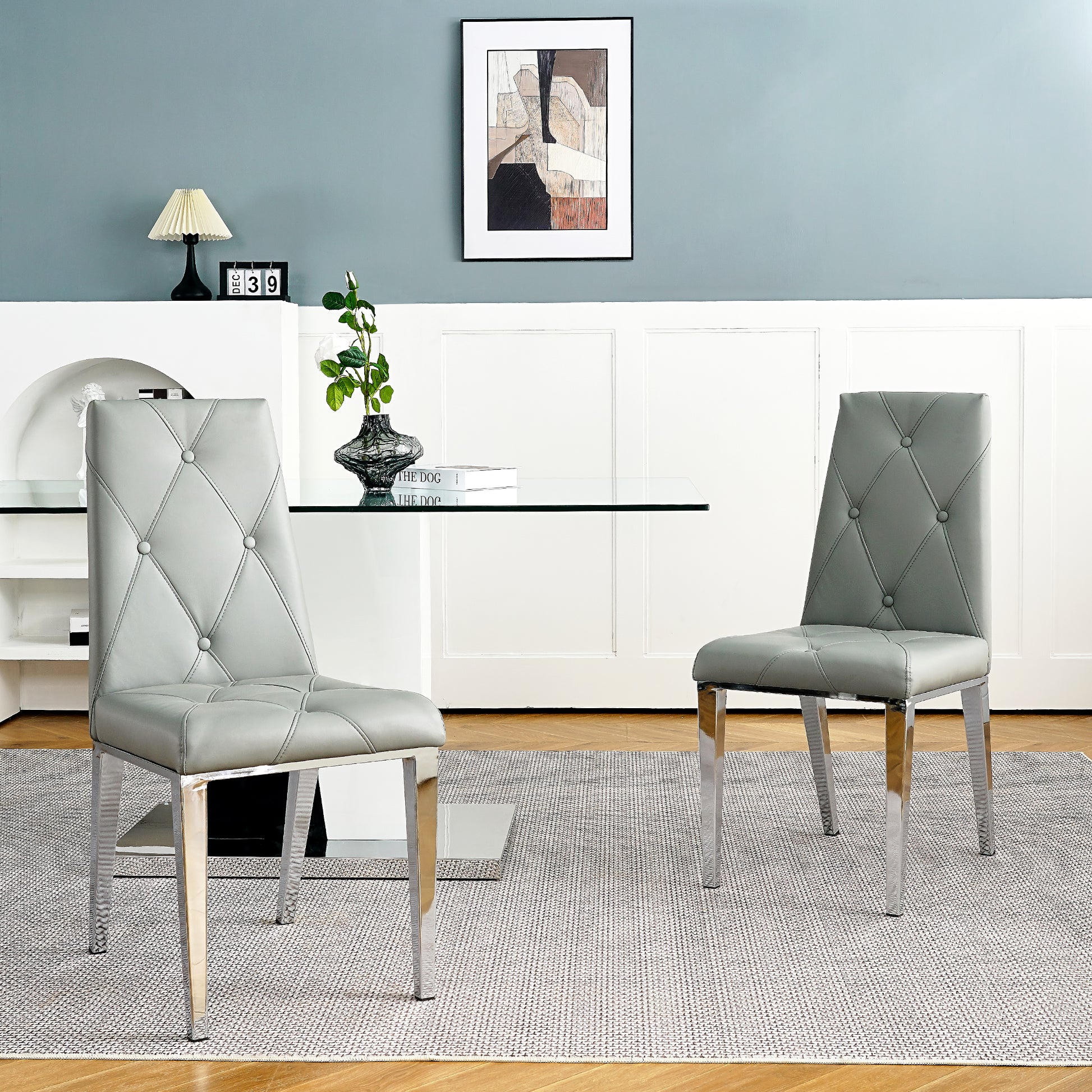 Modern Style Glass Table, Elegant Transparent Design, Durable Support Base, Solid, Selected Materials Made Of Furniture Display Fashion, Suitable For The Living Room Set Of 5 Grey Silver Seats 4 Mdf Glass