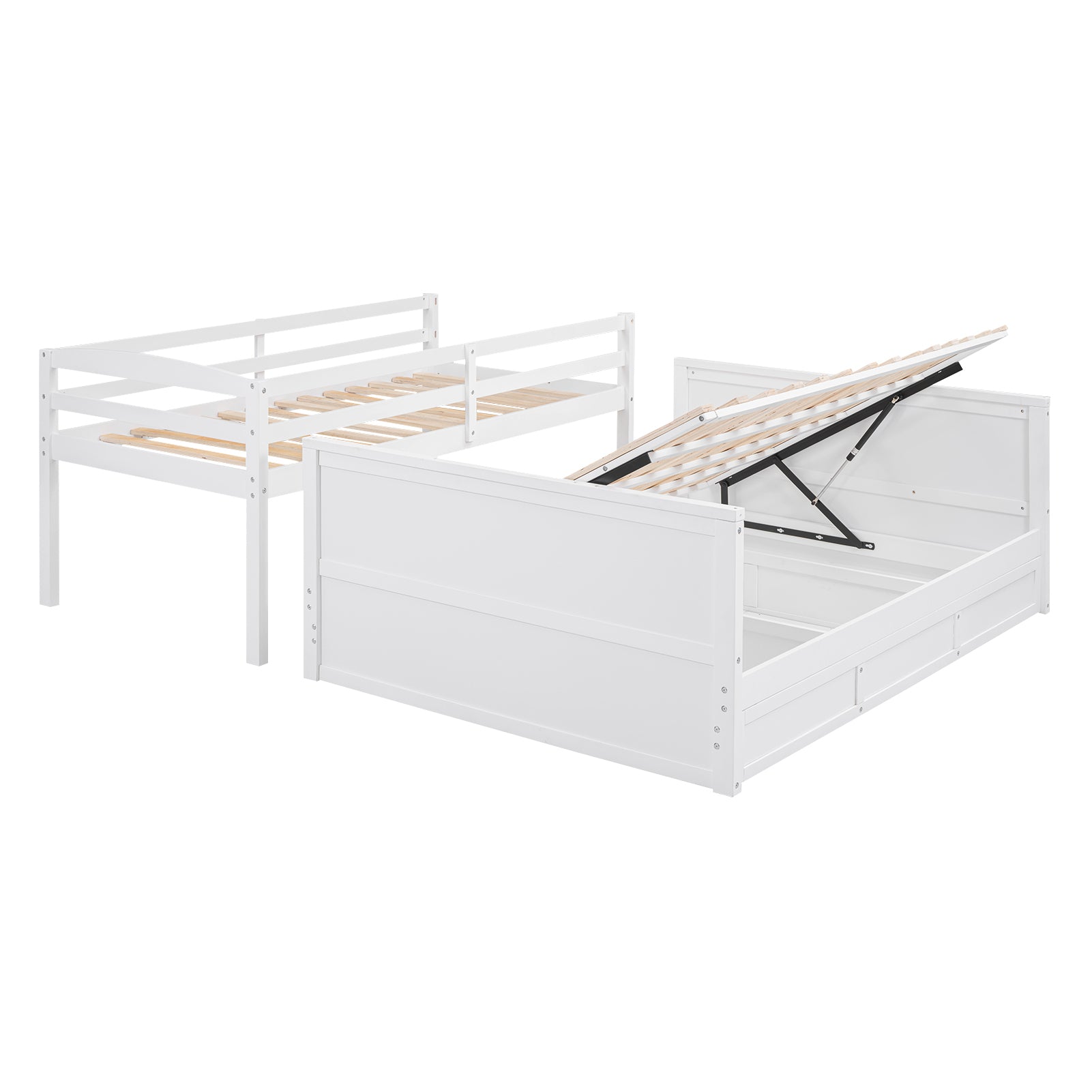 Wood Twin Over Full Bunk Bed With Hydraulic Lift Up Storage, White Box Spring Not Required White Wood Solid Wood Mdf