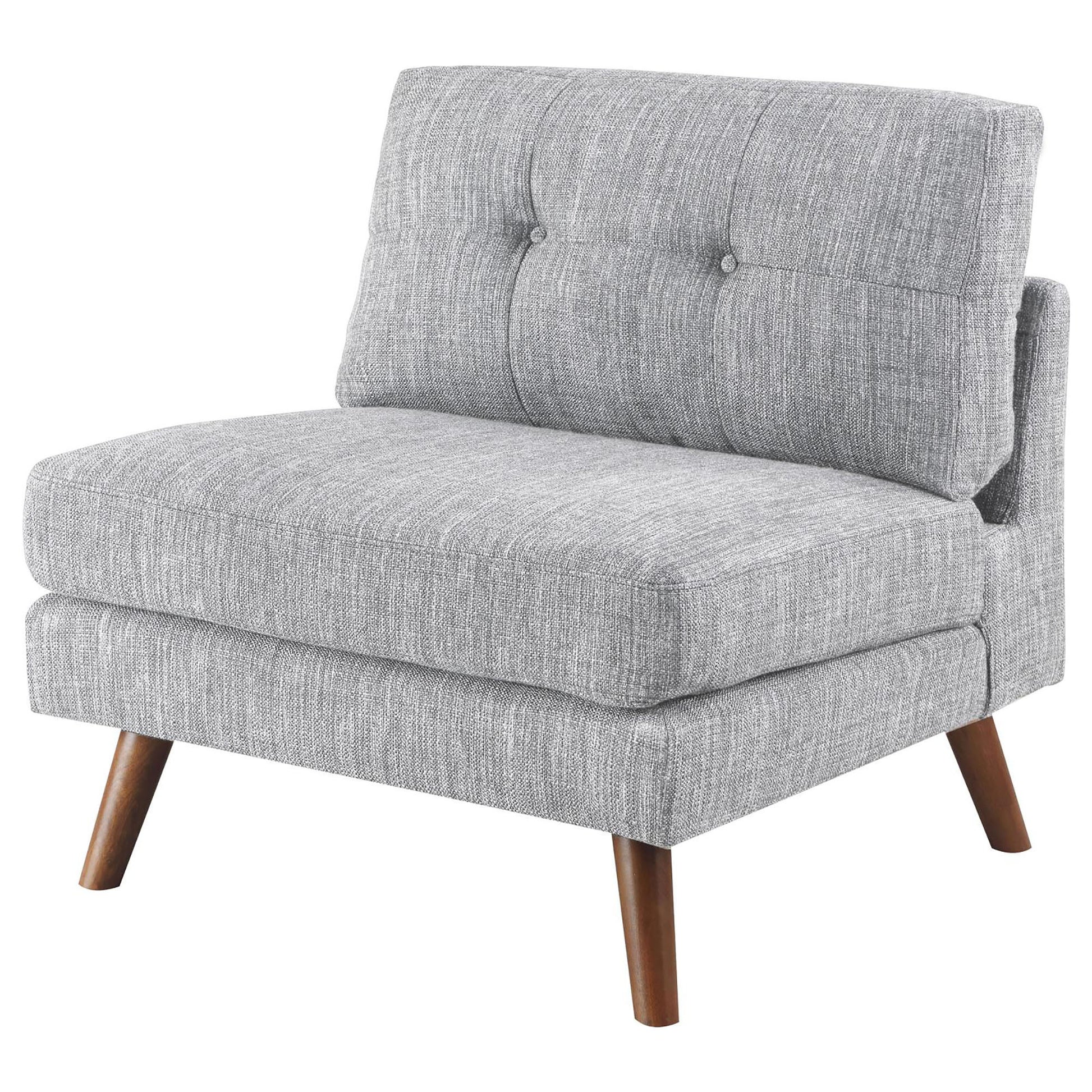 Grey Tufted Cushion Back Armless Chair Grey Primary Living Space Mid Century Modern Rubberwood Foam Upholstered