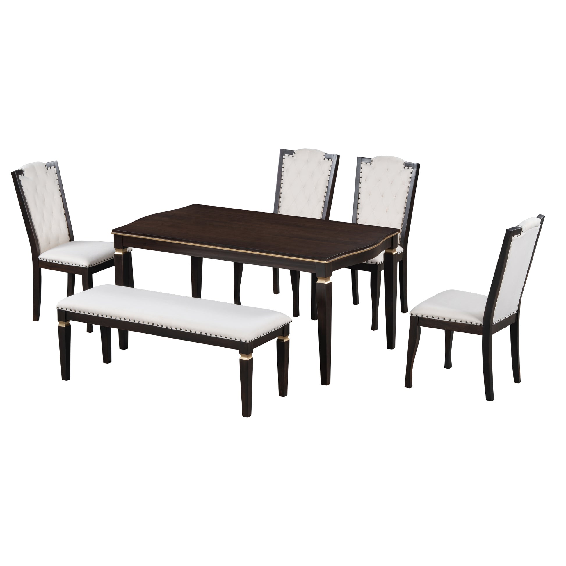 6 Piece Kitchen Dining Table Set, 62.7" Rectangular Table And 4 High Back Tufted Chairs & 1 Bench For Dining Room And Kitchen Espresso Espresso Modern Solid Wood Mdf