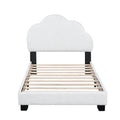 Twin Size Upholstered Boucle Fabric Platform Bed With Cloud Shaped Headboard White Upholstered