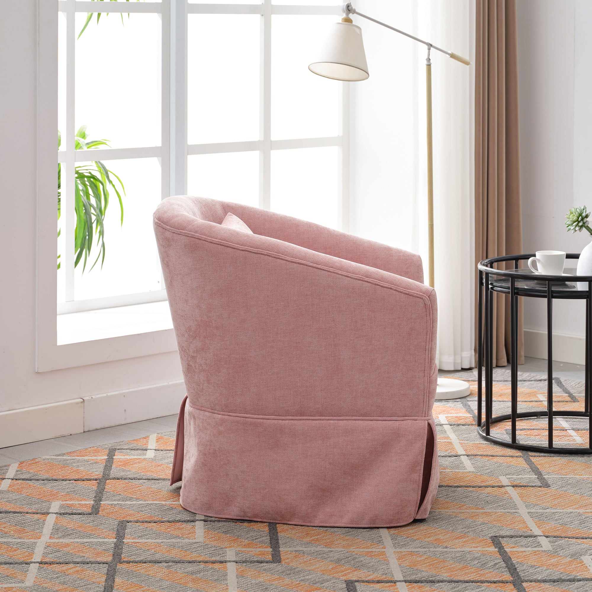 360 degree Swivel Accent Armchair Linen Blend PINK pink-upholstered