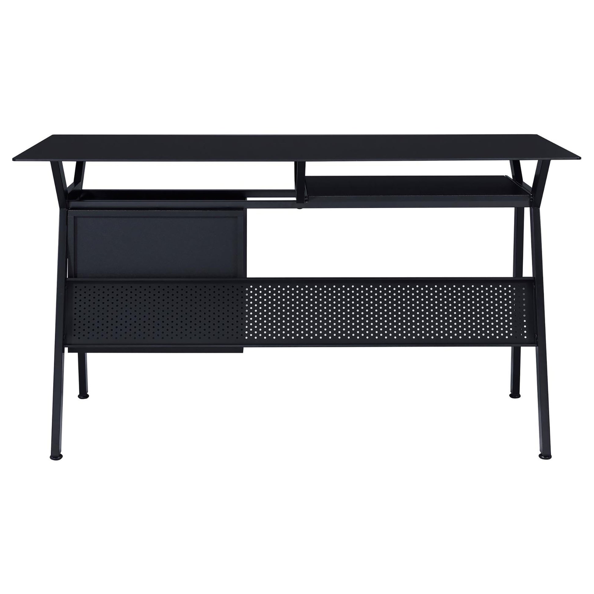 Black 2 Drawer Computer Desk Black Keyboard Tray Computer Desk Office Contemporary,Modern Rectangular Drawers Folding Tables Metal Trestle