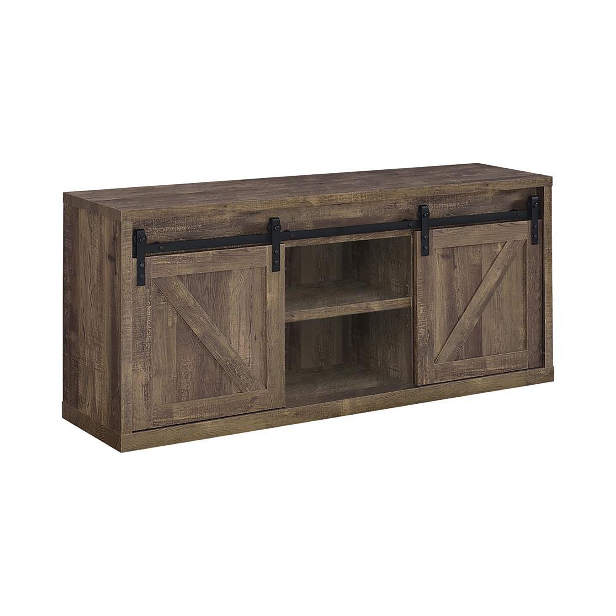 Rustic Oak 59 inch Tv Console with 2 Sliding