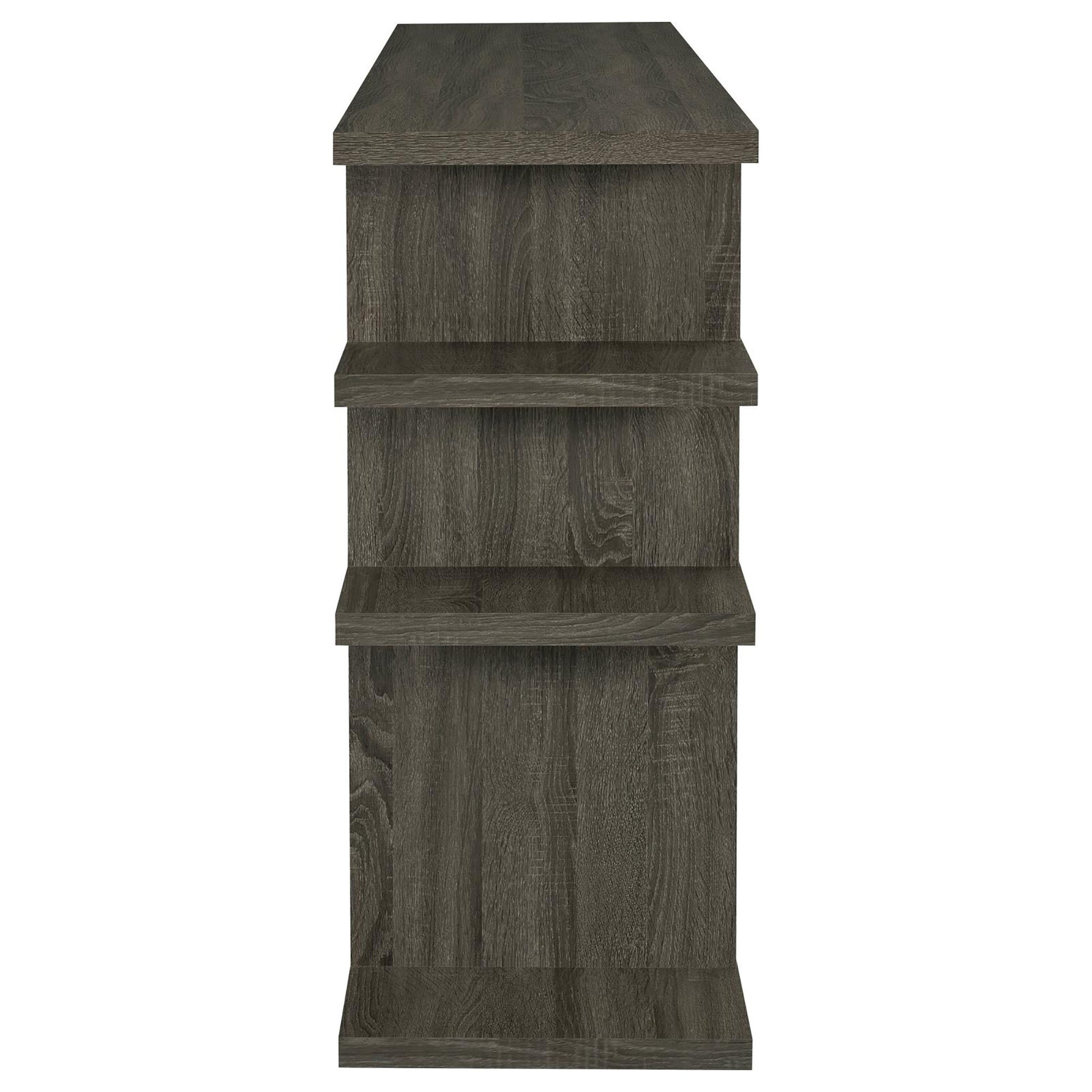 Weathered Grey 3 Tier Open Back Bookcase 3 Grey Etagere Horizontal Primary Living Space Open Back Wood Rustic Wood