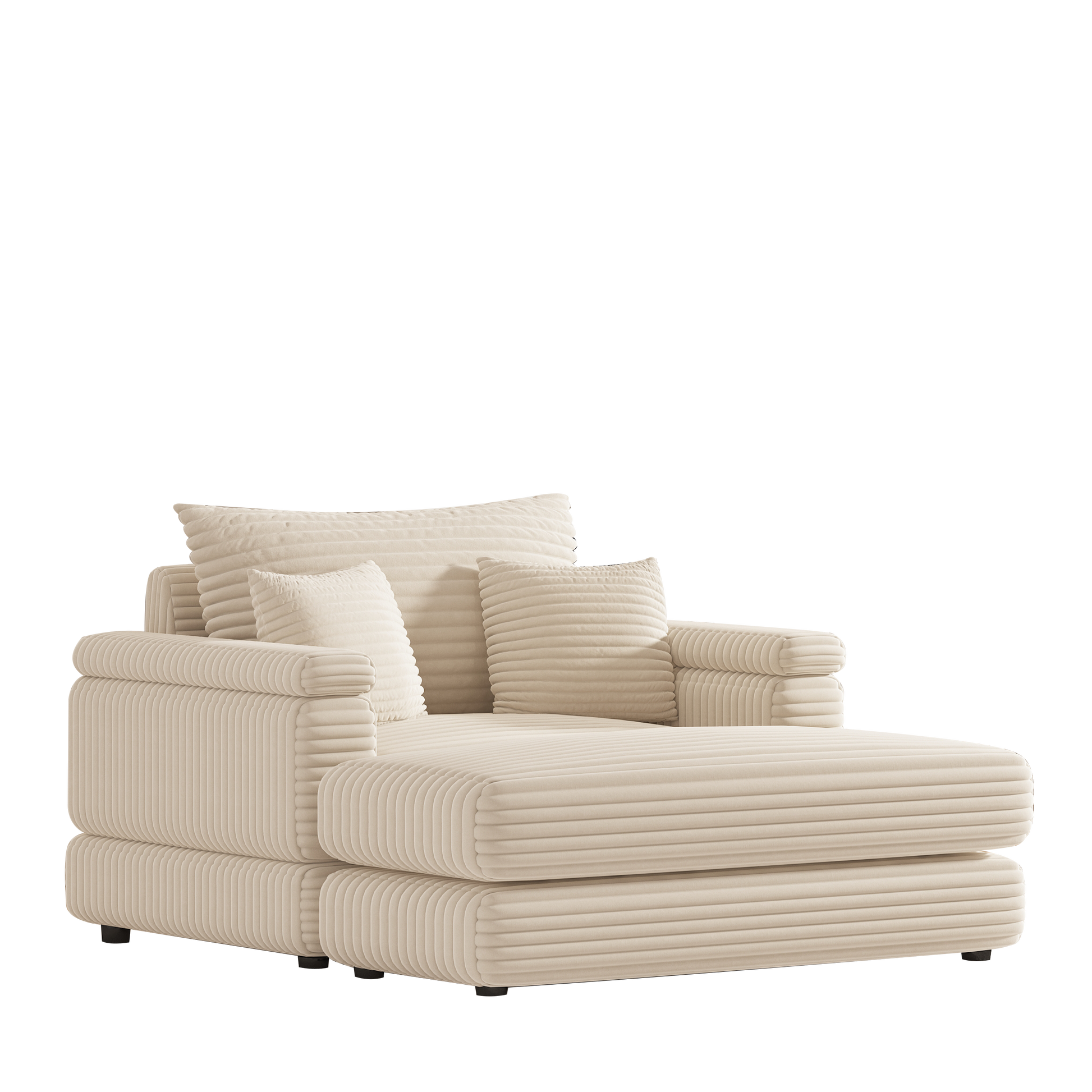 43.3 Inch Corduroy Single Sofa With A Back Pillow2 Toss Pillows And A Ottoman ,Comfy Sofa Deep Seat Couch For Living Room Beige Corduroy