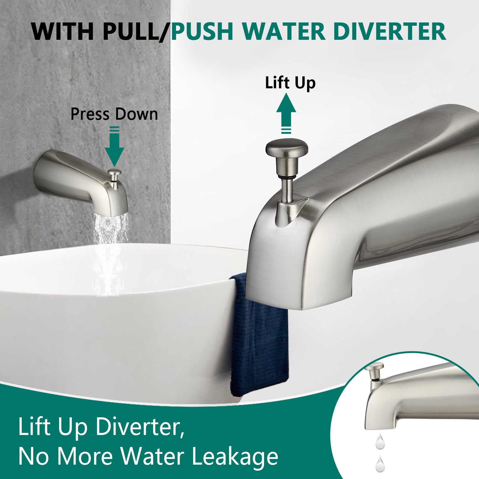 Drill Free Stainless Steel Slide Bar Combo Rain Showerhead 7 Setting Hand, Dual Shower Head Spa System With Tup Spout Rough In Valve Included Brushed Nickel Abs