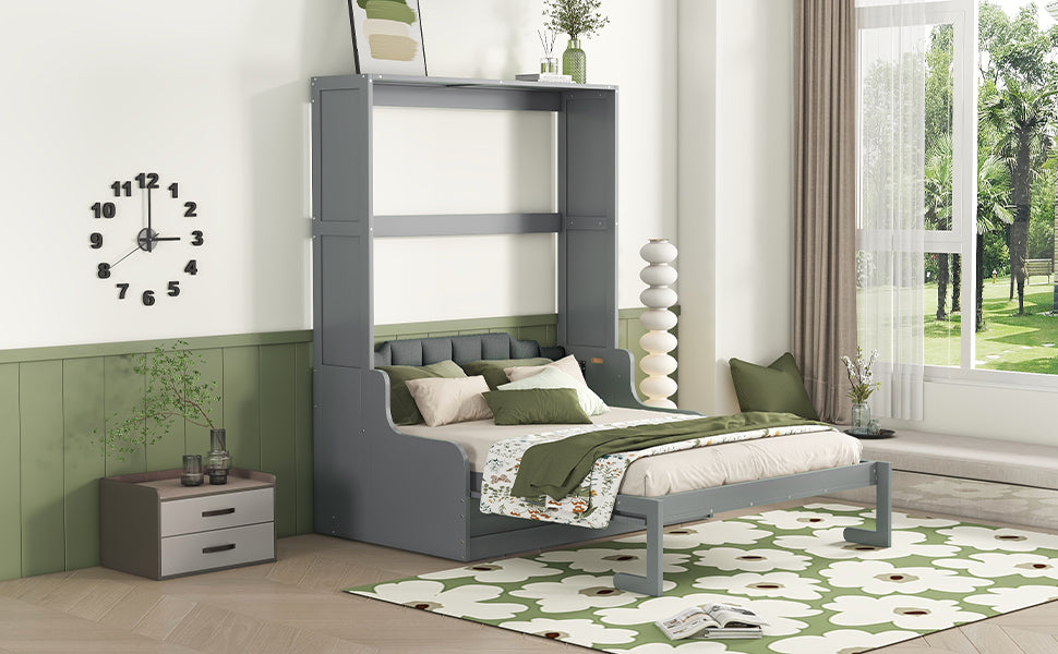 Queen Size Murphy Bed Wall Bed With Cushion,Gray Queen Gray Mdf Lvl