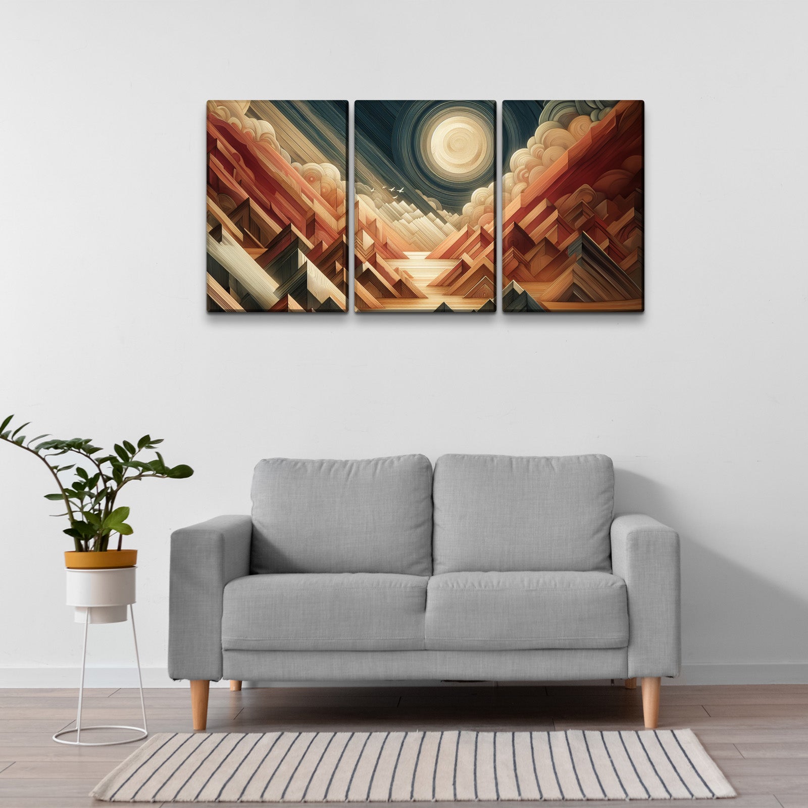 3 Panels Framed Abstract Wood Grain Boho Style Mountain & Forest Canvas Wall Art Decor,3 Pieces Mordern Canvas Decoration Painting For Office,Dining Room,Living Room, Bedroom Decor Ready To Hang