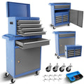 Tool Chest, 5 Drawer Rolling Tool Storage Cabinet with blue+grey-steel