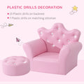 Kids Sofa Set, Children'S Upholstered Sofa With Footstool, Princess Sofa With Diamond Decorations, Baby Sofa Chair For Toddlers, Girls, Pink Pink Wood