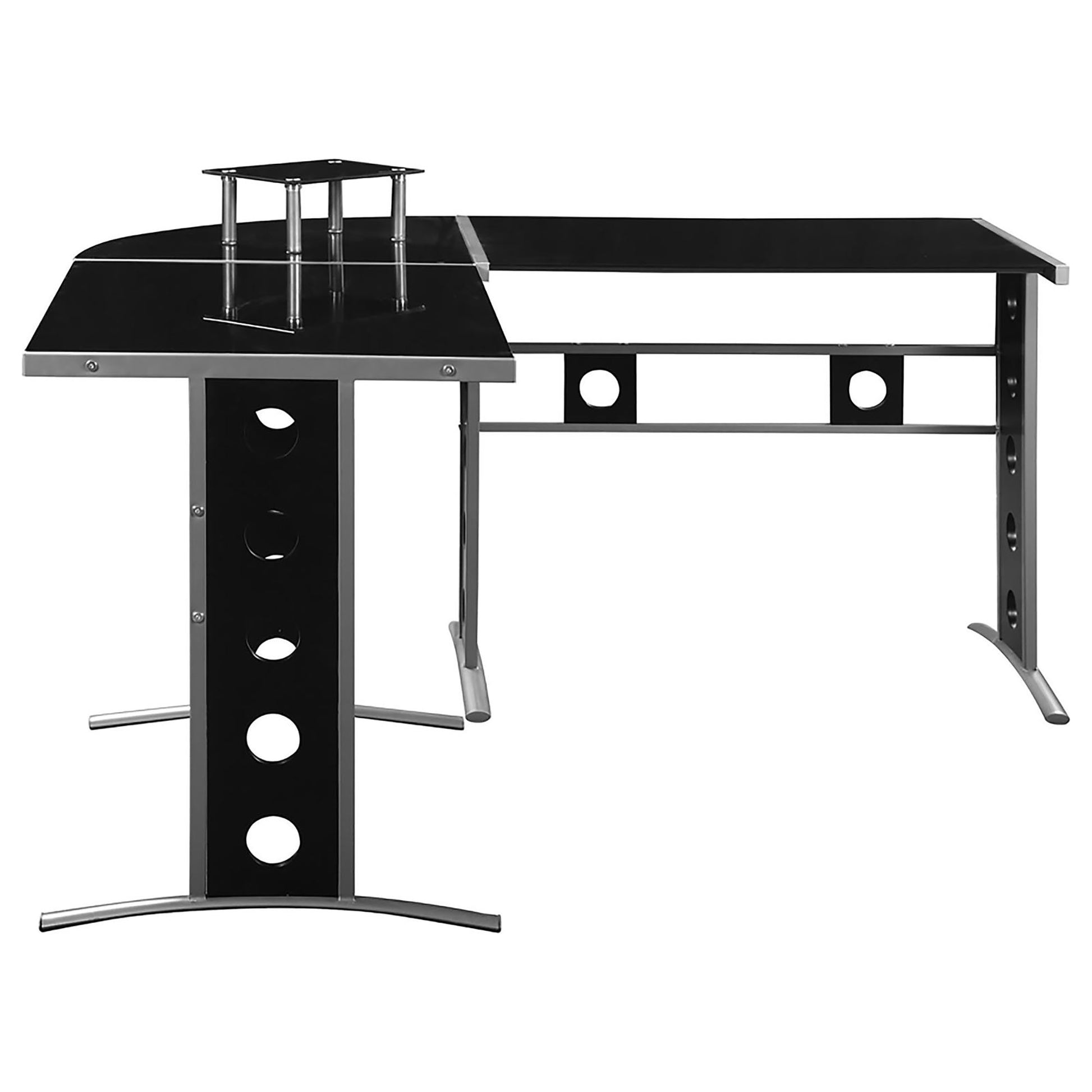 Black And Silver 3 Piece Office Desk Set Black Office Contemporary,Modern Tabeltop Rectangular Desk Metal