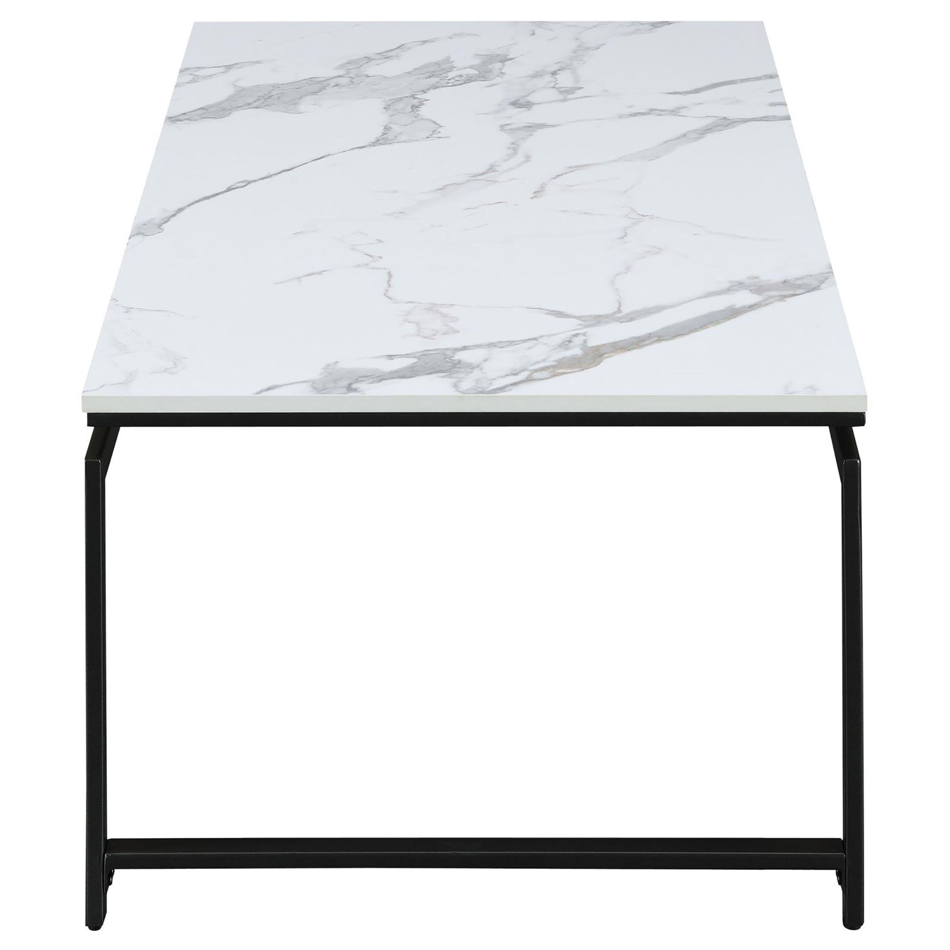 White Faux Marble And Dark Gunmetal 3 Piece Occasional Set White Primary Living Space Contemporary,Modern Tabeltop Rectangular Coffee & End Tables Metal