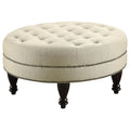 Oatmeal Cocktail Ottoman With Trim Beige Wood Primary Living Space Backless Traditional Rubberwood Round Armless Foam Tufted Upholstered