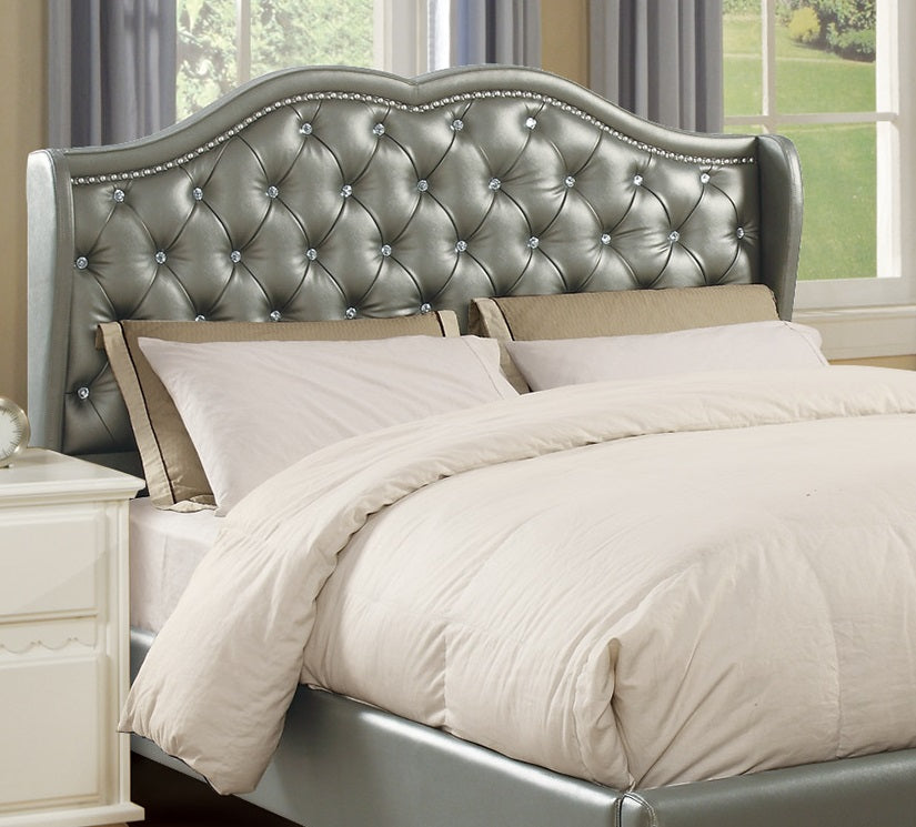 Full Size Bed 1Pc Bed Set Silver Faux Leather Upholstered Wingback Design Bed Frame Headboard Bedroom Furniture Tufted Upholstered Box Spring Not Required Full Silver Bedroom Contemporary,Modern Bed Frame Faux Leather Plywood