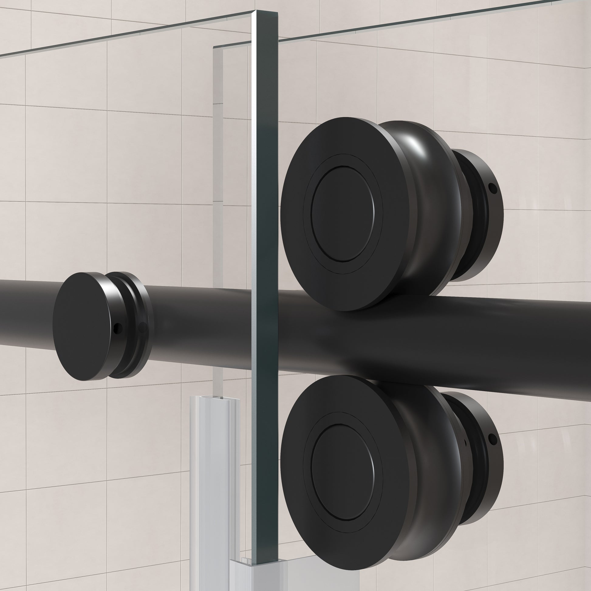 68'' 72'' W x 76'' H Single Sliding Frameless Shower matte black-stainless steel