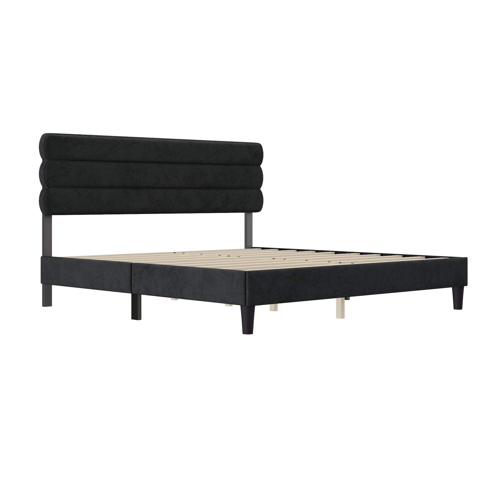 King Bed Frame With Headboard,Sturdy Platform Bed With Wooden Slats Support,No Box Spring,Mattress Foundation,Easy Assembly Dark Grey Dark Grey Wood