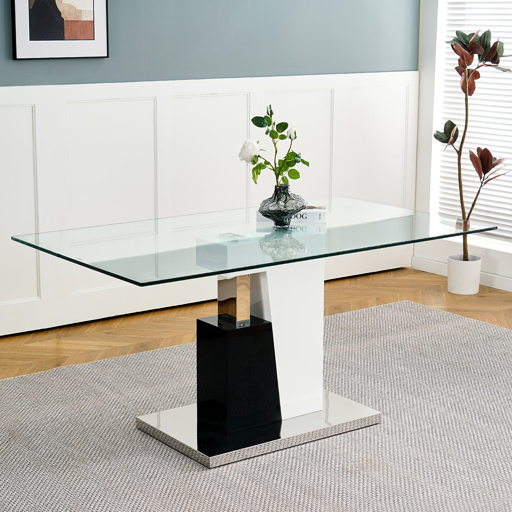 Modern Style Glass Table, Elegant Transparent Design, Durable Support Base, Solid, Selected Materials Made Of Furniture Display Fashion, Suitable For The Living Room Set Of 1 White Black Tempered Glass
