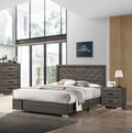 Contemporary Grey Finish Unique King Size Bed 1Pc Bedroom Furniture Unique Lines Headboard Wooden Box Spring Not Required King Gray Wood Bedroom Classic,Contemporary,Modern Bed Frame Solid Wood Mdf