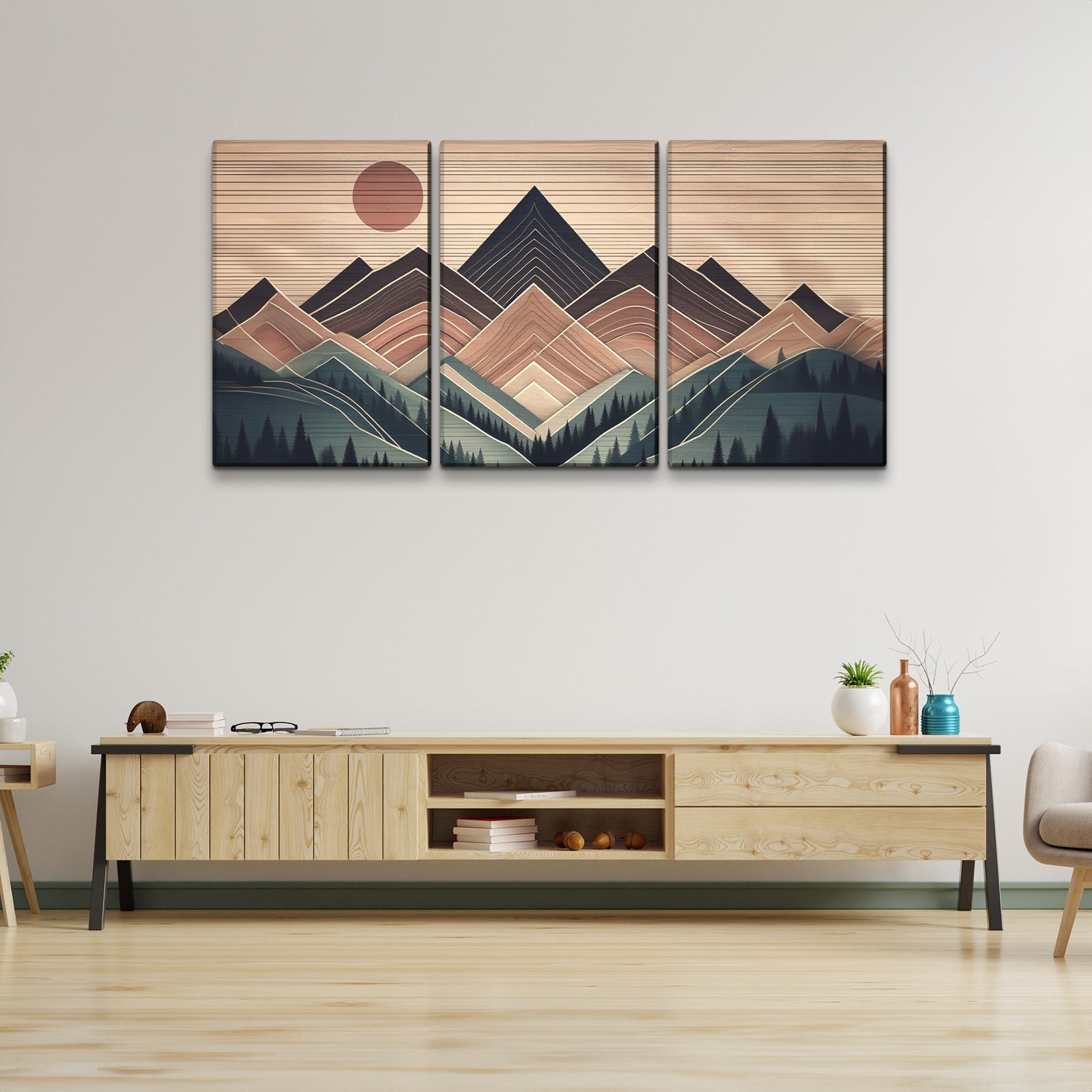 3 Panels Framed Abstract Wood Grain Boho Style Mountain & Forest Canvas Wall Art Decor,3 Pieces Mordern Canvas Decoration Painting For Office,Dining Room,Living Room, Bedroom Decor Ready To Hang Rectangle Framed Multicolor Oversized 41In Canvas Nature