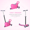 3 In 1 Ride On Push Car, Kids Scooter, Sliding Walker, Push Rider, With Adjustable Handlebar, 3 Balanced Wheels, Removable Storage Seat, For Boys And Girls Aged 2 6 Years Olds, Pink Pink Metal