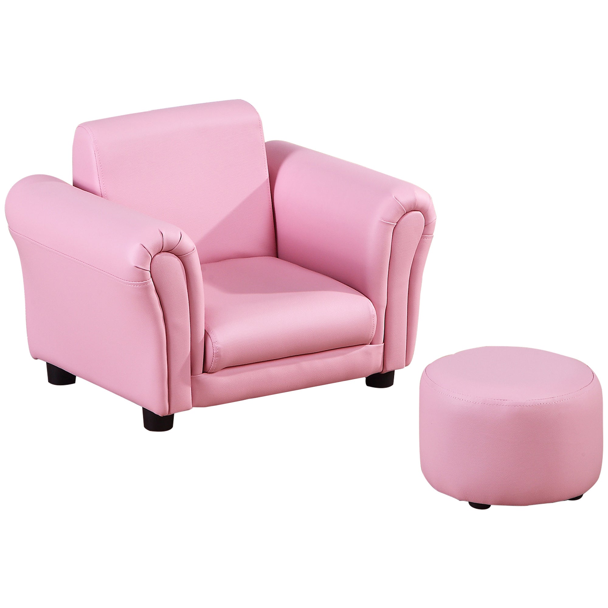 Kids Sofa Set with Footstool, Upholstered Armchair for pink-wood