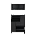 Multi Functional Shoe Cabinet With Wall Cabinet, Space Saving Design Foyer Cabinet With 2 Flip Drawers, Versatile Side Cabinet For Hallway, Black Black Primary Living Space Particle Board