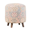 Pink Ikat Pattern Accent Stool Pink Bar Stools & Counter Stools Bedroom Round Casual Armless Foam Upholstered