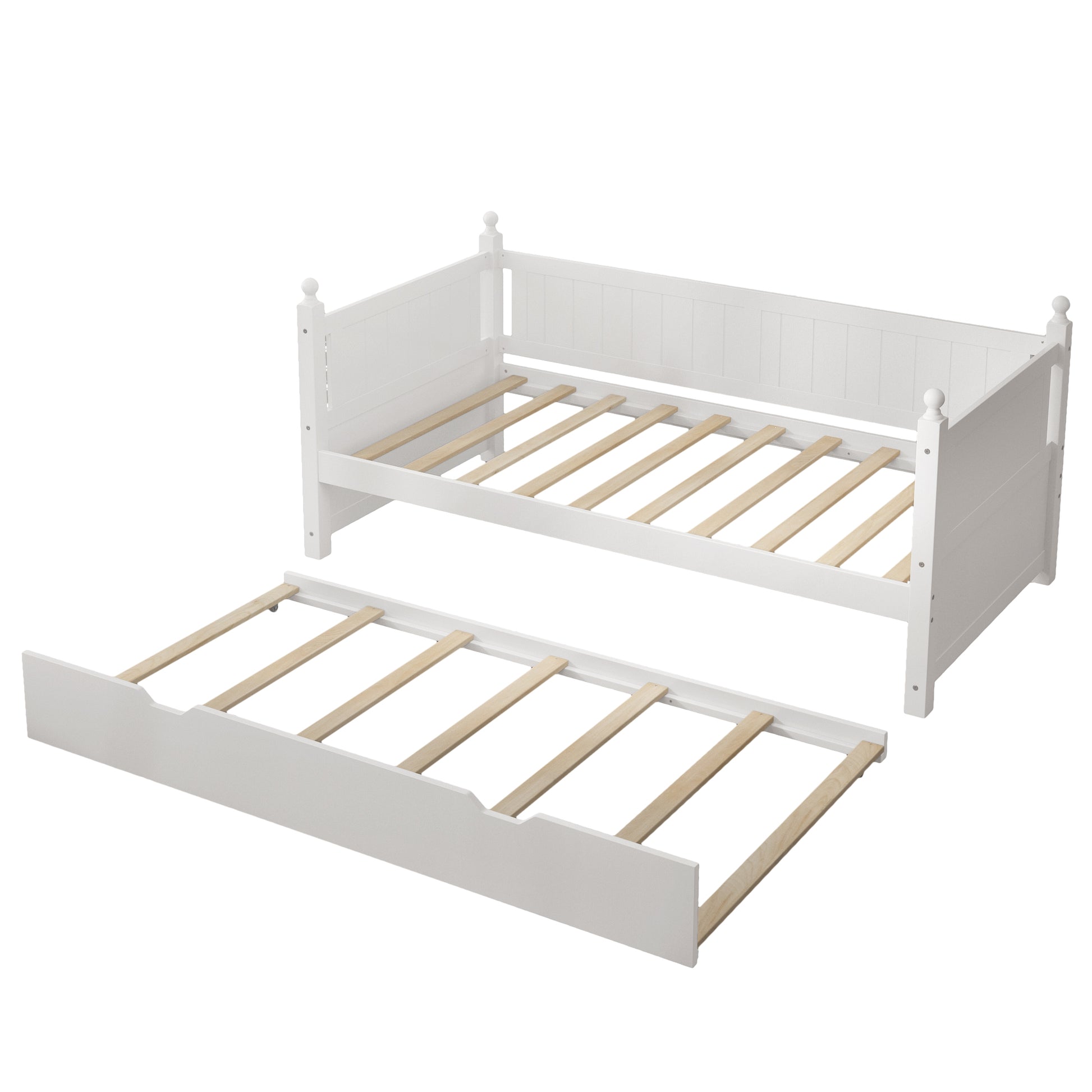 Twin Size Solid Wood Daybed With Trundle For Limited Space Kids, Teens, Adults, No Need Box Spring, White Box Spring Not Required Twin White Wood Bedroom Mid Century Modern,Modern Pine Daybeds Wood