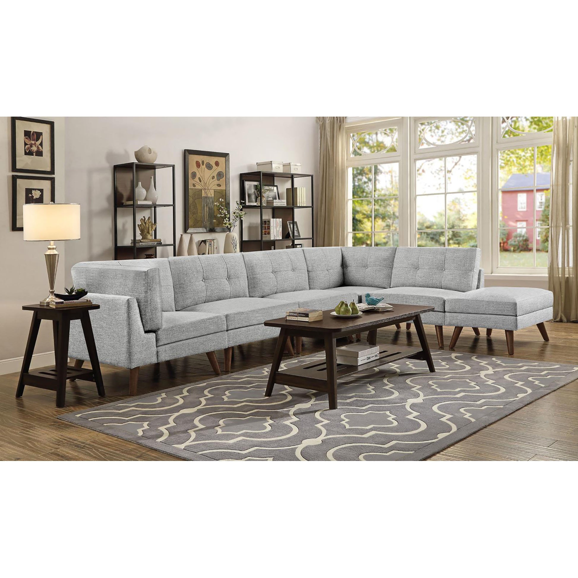 Grey Tufted Cushion Back Armless Chair Grey Primary Living Space Mid Century Modern Rubberwood Foam Upholstered