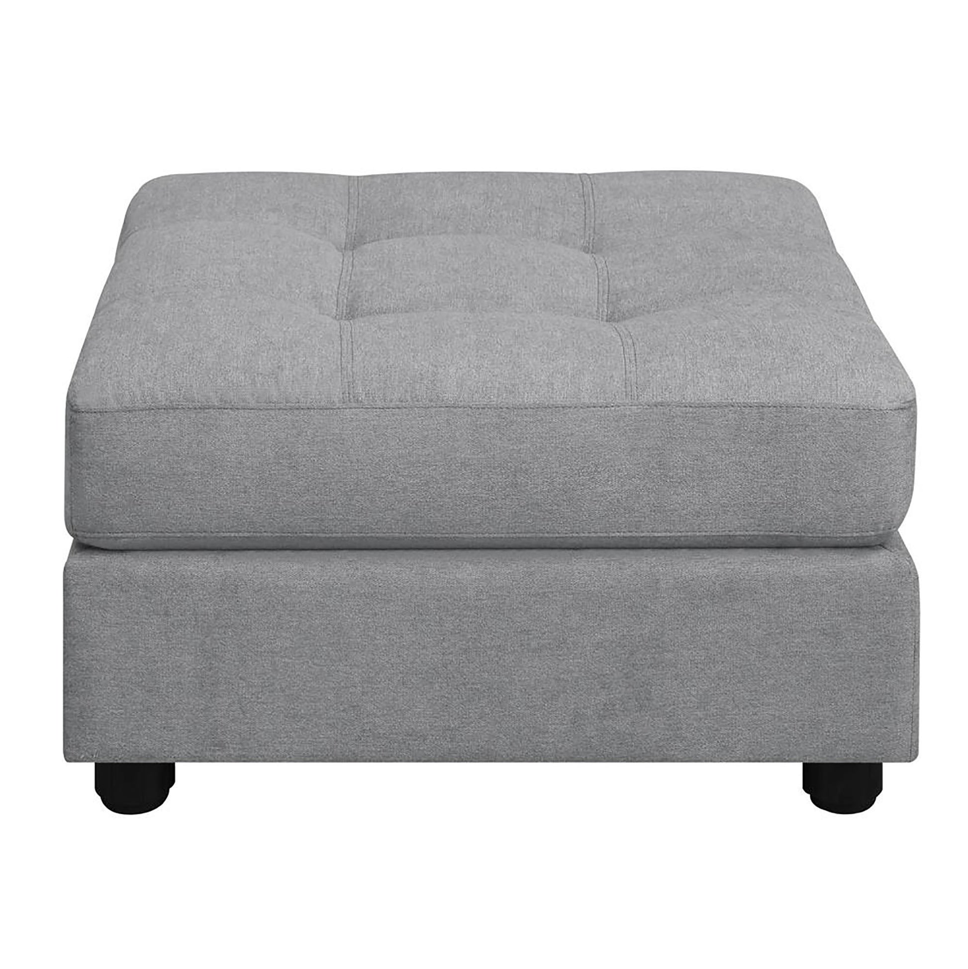 Claude Dove Tufted Ottoman Wood Primary Living Space Grey Solid Rubberwood Tray Top Grey Chenille Backless Casual Square Armless Foam Upholstered