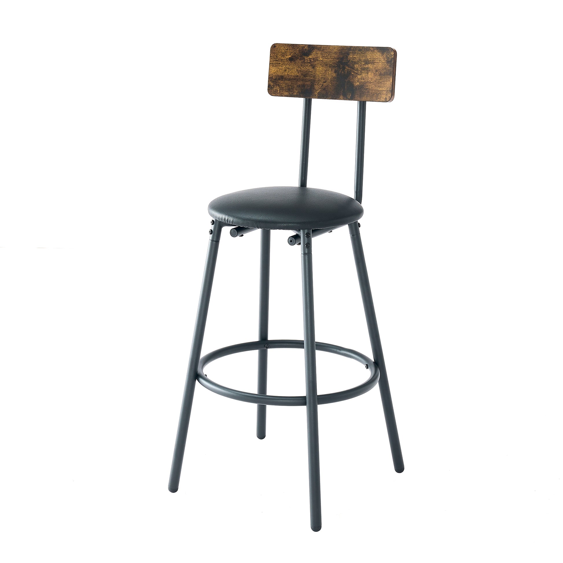 Wood Top Metal Base Side Table Industrial Bar Table With Two Chair Adjustable Table Base Bistro Whiskey Pub Table,47.44"W X 15.75"D X 35.43"H Metal Wood Antique Brown Seats 2 Metal Dining Room Square Metal & Wood