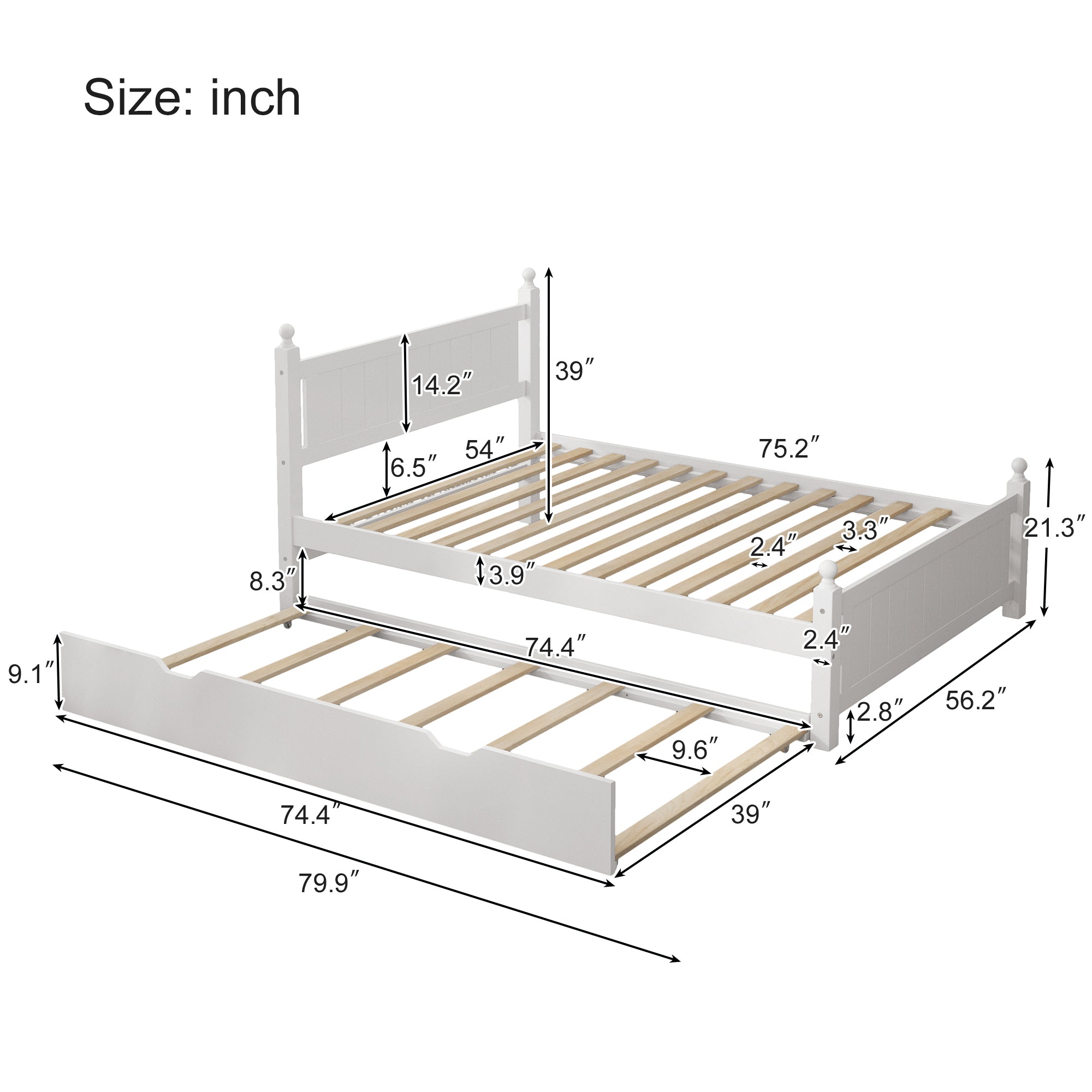 Full Size Solid Wood Platform Bed Frame with trundle box spring not